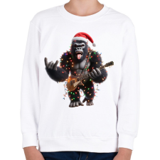 PRINTFASHION Vicces karácsonyi gitáros rocker party gorilla - Gyerek pulóver - Fehér gyerek pulóver, kardigán