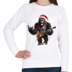 PRINTFASHION Vicces karácsonyi gitáros rocker party gorilla - Női pulóver - Fehér