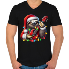 PRINTFASHION Vicces karácsonyi gitáros rocker party lajhár - Férfi V-nyakú póló - Fekete férfi póló