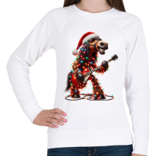 PRINTFASHION Vicces karácsonyi gitáros rocker party ló - Női pulóver - Fehér női pulóver, kardigán