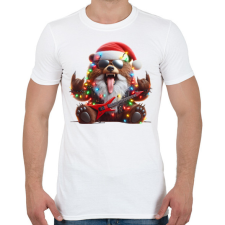 PRINTFASHION Vicces karácsonyi gitáros rocker party medve - Férfi póló - Fehér férfi póló