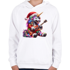 PRINTFASHION Vicces karácsonyi gitáros rocker party unikornis - Gyerek kapucnis pulóver - Fehér