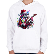 PRINTFASHION Vicces karácsonyi gitáros rocker party unikornis - Gyerek kapucnis pulóver - Fehér