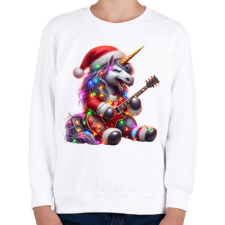 PRINTFASHION Vicces karácsonyi gitáros rocker party unikornis - Gyerek pulóver - Fehér gyerek pulóver, kardigán