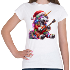 PRINTFASHION Vicces karácsonyi gitáros rocker party unikornis - Női póló - Fehér női póló