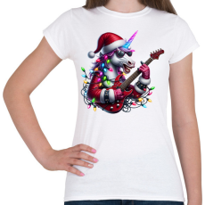 PRINTFASHION Vicces karácsonyi gitáros rocker party unikornis - Női póló - Fehér