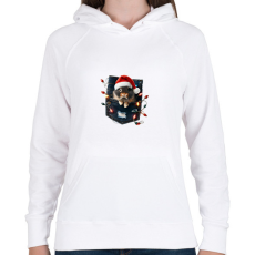 PRINTFASHION Vicces karácsonyi nyuszi zsebben - mikulás sapkában - Női kapucnis pulóver - Fehér