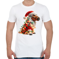 PRINTFASHION Vicces karácsonyi party ló - Mikulás ruhában - Férfi póló - Fehér férfi póló