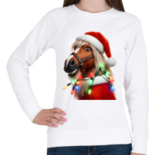 PRINTFASHION Vicces karácsonyi party ló - Mikulás ruhában - Női pulóver - Fehér női pulóver, kardigán