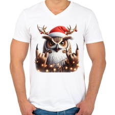 PRINTFASHION Vicces karácsonyi rocker party bagoly - Férfi V-nyakú póló - Fehér férfi póló