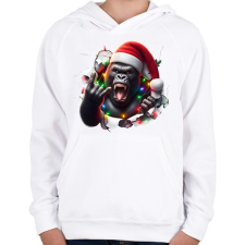 PRINTFASHION Vicces karácsonyi rocker party gorilla - Gyerek kapucnis pulóver - Fehér gyerek pulóver, kardigán