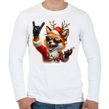 PRINTFASHION Vicces karácsonyi rocker party róka - télapó sapkában - Férfi hosszú ujjú póló - Fehér férfi póló