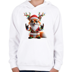 PRINTFASHION Vicces karácsonyi rocker party róka - télapó sapkában - Gyerek kapucnis pulóver - Fehér