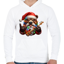 PRINTFASHION Vicces morcos karácsonyi gitáros rocker party medve - Férfi kapucnis pulóver - Fehér férfi pulóver, kardigán
