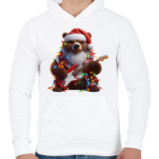 PRINTFASHION Vicces morcos karácsonyi gitáros rocker party medve - Férfi kapucnis pulóver - Fehér