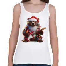 PRINTFASHION Vicces morcos karácsonyi gitáros rocker party medve - Női atléta - Fehér női trikó