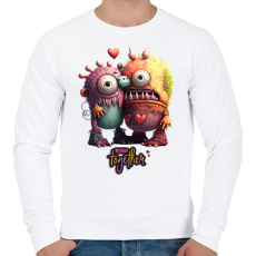 PRINTFASHION Vicces Szörnyecskés - BETTER together- cuki, csúnya, szerelmes minta - Férfi pulóver - Fehér