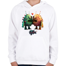 PRINTFASHION Vicces Szörnyecskés - BETTER together- cuki, csúnya, szerelmes minta - Gyerek kapucnis pulóver - Fehér