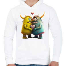 PRINTFASHION Vicces Szörnyecskés - cuki, csúnya, szerelmes minta - Férfi kapucnis pulóver - Fehér