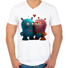 PRINTFASHION Vicces Szörnyecskés - cuki, csúnya, szerelmes minta - Férfi V-nyakú póló - Fehér férfi póló