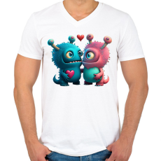 PRINTFASHION Vicces Szörnyecskés - cuki, csúnya, szerelmes minta - Férfi V-nyakú póló - Fehér