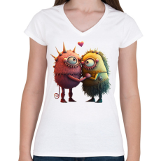 PRINTFASHION Vicces Szörnyecskés - cuki, csúnya, szerelmes minta - Női V-nyakú póló - Fehér