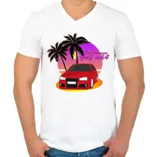 PRINTFASHION Vice City - VW Golf - Férfi V-nyakú póló - Fehér férfi póló