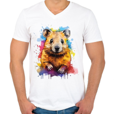 PRINTFASHION Vidám quokka - Férfi V-nyakú póló - Fehér férfi póló