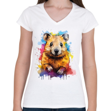 PRINTFASHION Vidám quokka - Női V-nyakú póló - Fehér női póló