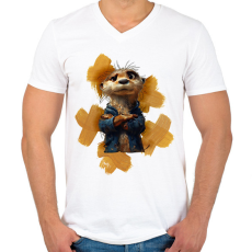 PRINTFASHION vidra - Férfi V-nyakú póló - Fehér