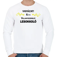 PRINTFASHION Vigyázat! Ez a villanyszerelő lesokkoló - Férfi pulóver - Fehér férfi pulóver, kardigán