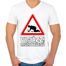 PRINTFASHION Vigyázz Legénybúcsú - Férfi V-nyakú póló - Fehér férfi póló