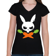 PRINTFASHION Vigyázz! Nyuszi! - Női V-nyakú póló - Fekete