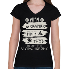 PRINTFASHION Viking apa - Női V-nyakú póló - Fekete női póló