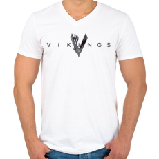 PRINTFASHION Vikings logo - Férfi V-nyakú póló - Fehér