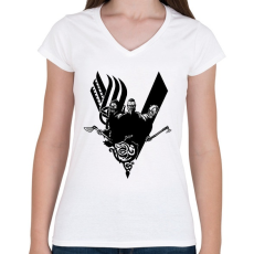 PRINTFASHION Vikings - Női V-nyakú póló - Fehér