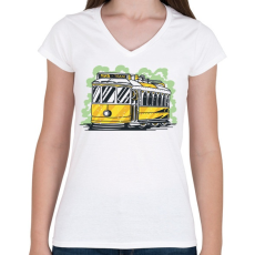 PRINTFASHION Villamos - Női V-nyakú póló - Fehér