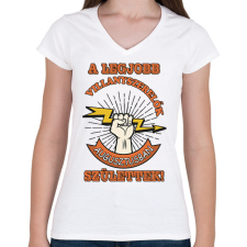 PRINTFASHION Villanyszerelő augusztus - Női V-nyakú póló - Fehér női póló