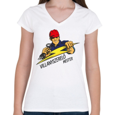 PRINTFASHION Villanyszerelő mester - Női V-nyakú póló - Fehér női póló