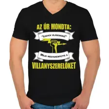 PRINTFASHION Villanyszerelőket teremtett az Úr - Férfi V-nyakú póló - Fekete férfi póló