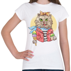 PRINTFASHION Vintage macska - Női póló - Fehér