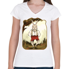 PRINTFASHION Vintage nyúl - Női V-nyakú póló - Fehér