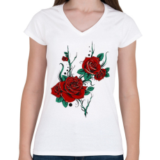 PRINTFASHION Virág  - Női V-nyakú póló - Fehér