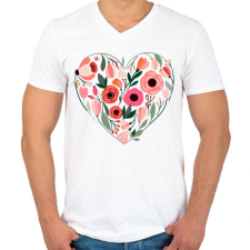 PRINTFASHION Virág szív - Férfi V-nyakú póló - Fehér férfi póló
