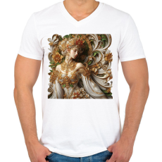 PRINTFASHION Virágkirálynő - Férfi V-nyakú póló - Fehér