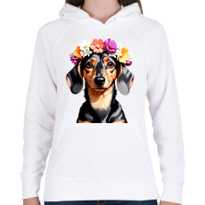 PRINTFASHION virágkoszorús tacsi - Női kapucnis pulóver - Fehér