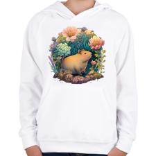 PRINTFASHION Virágos capybara - Gyerek kapucnis pulóver - Fehér gyerek pulóver, kardigán