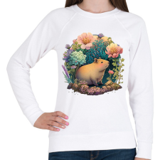 PRINTFASHION Virágos capybara - Női pulóver - Fehér női pulóver, kardigán