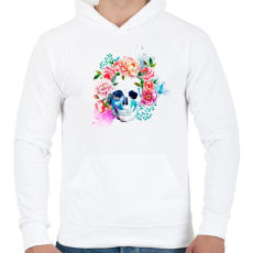 PRINTFASHION Virágos Koponya - Férfi kapucnis pulóver - Fehér