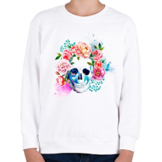 PRINTFASHION Virágos Koponya - Gyerek pulóver - Fehér